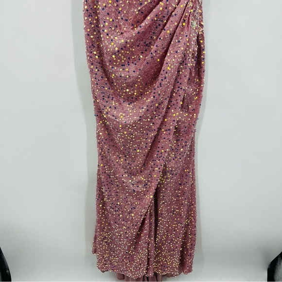 Rusty Rose Sparkly Lace Mermaid Evening High Slit Luxury Sequin Prom Large - Picture 14 of 14